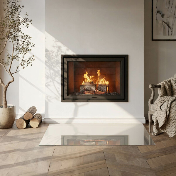 Rectangular glass hearth Color Beige