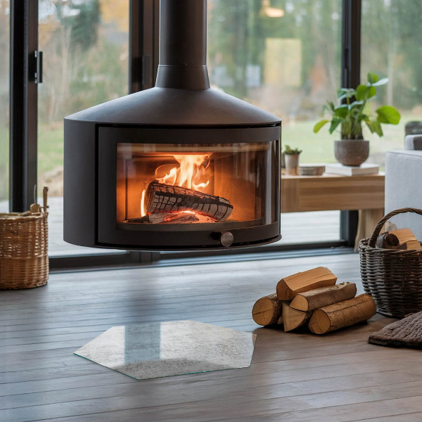 Hexagonal glass hearth for stove Abstract background texture