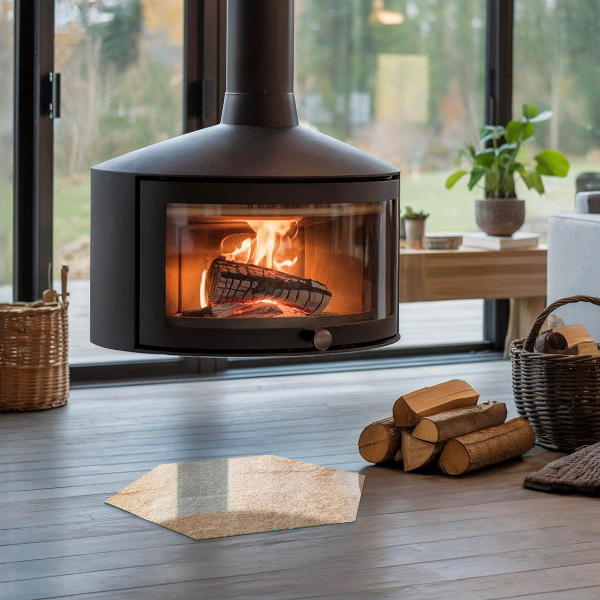 Hexagonal glass hearth for stove Natural stone texture
