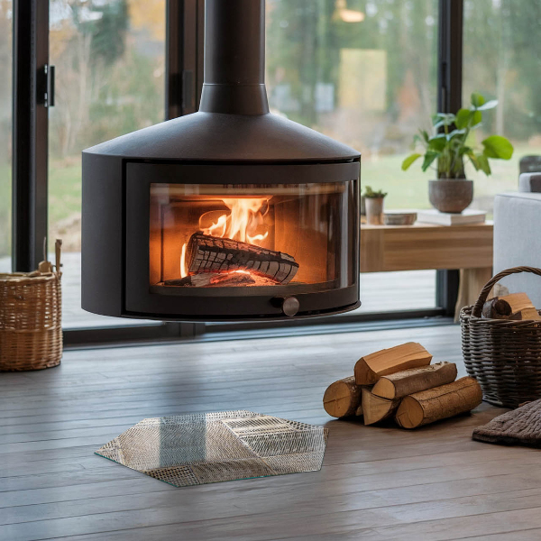 Hexagonal corner glass hearth Perforated sheet pattern