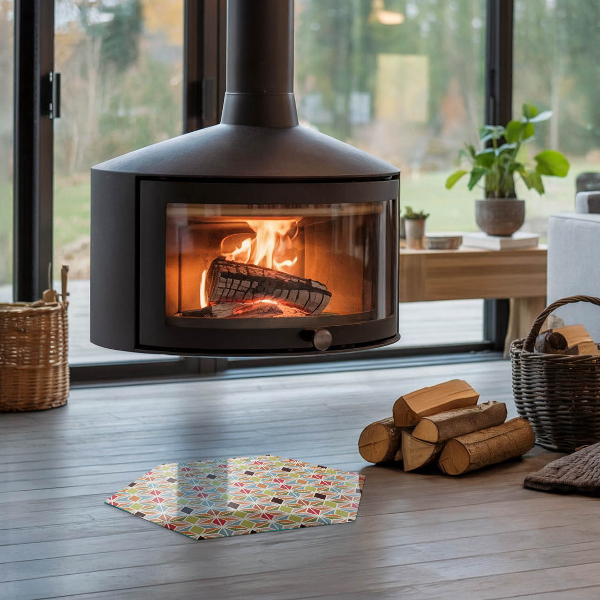 Hexagonal corner glass hearth Polygonal patterns in a grid