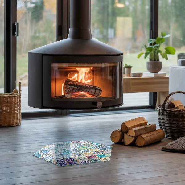 Hexagonal glass hearth pad Mosaic patterns on tiles
