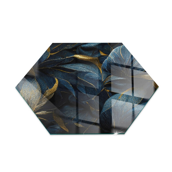 Hexagonal corner glass hearth Elegant leaves in texture