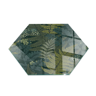 Hexagonal glass hearth for stove Plant motifs with butterflies