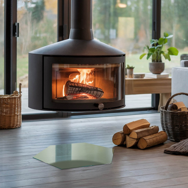 Hexagonal corner glass hearth Olive color