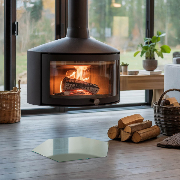 Hexagonal corner glass hearth Gray-green color