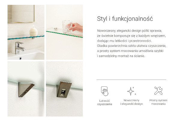 Translucent tempered glass bathroom shelf measuring 27 by 5 inches