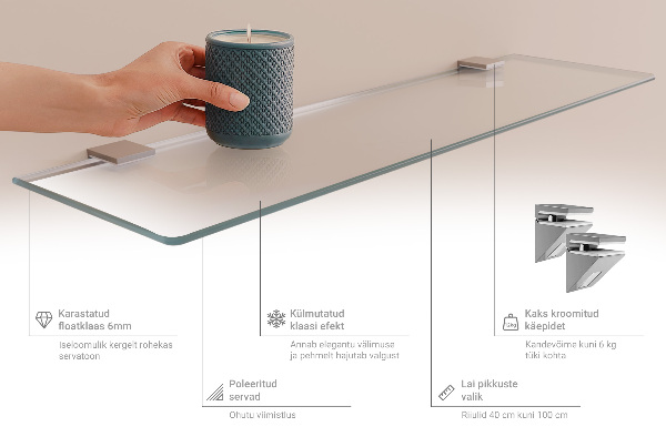 Translucent floating shelf for mirror 31 by 5 inches