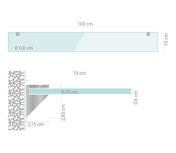Wall mount clear bathroom shelf 100x13 cm