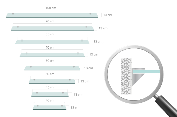 Wall-mounted glass shelf 45x13 cm