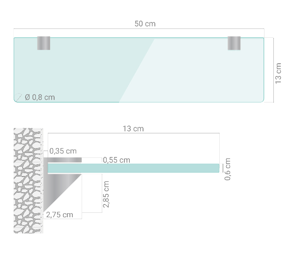Glass mirror shelf 50x13 cm
