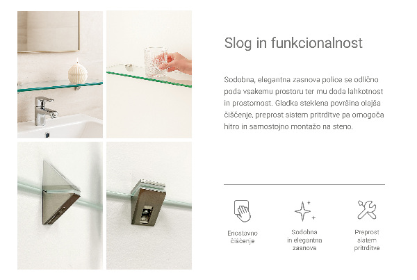 Clear glass wall shelf 60x13 cm