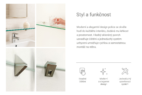 Clear glass wall shelf 60x13 cm