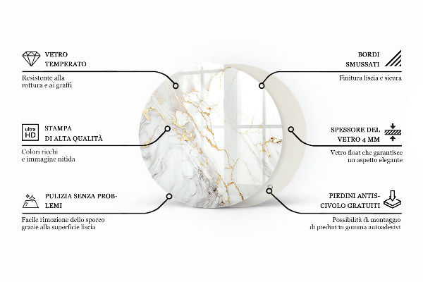 Round glass table top Marble pattern