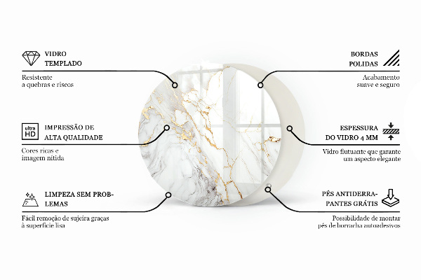 Round glass table top Marble pattern