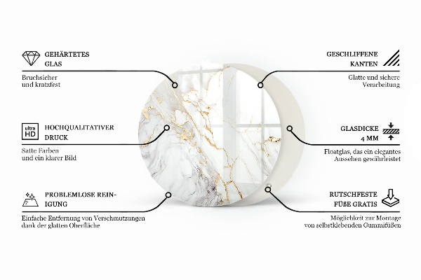 Round glass table top with print Elegant marble pattern