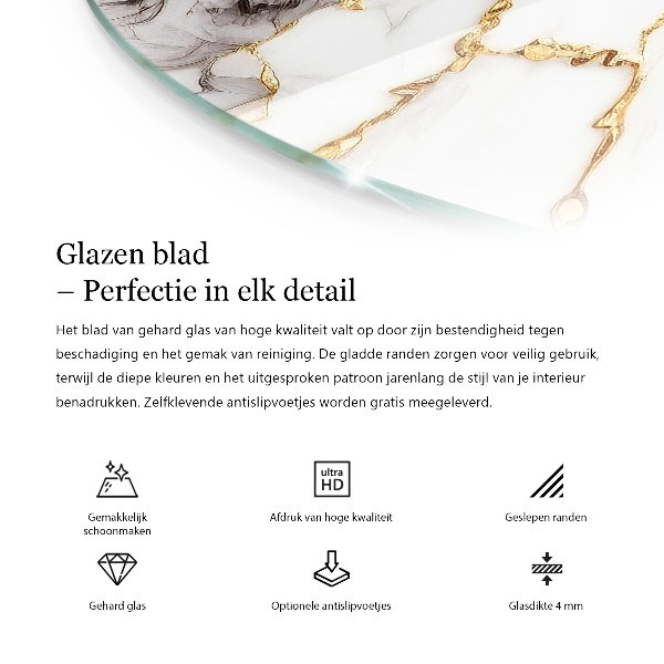 Round glass table top with print Veined marble pattern