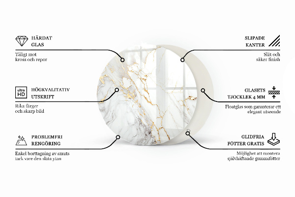 Round glass table top with print Veined marble pattern