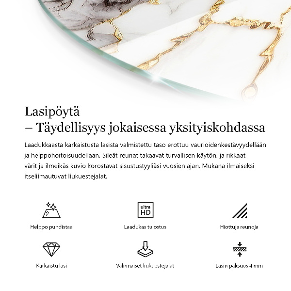 Round glass table top Marble-inspired pattern