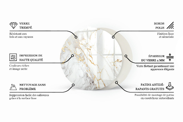 Round glass table top Marble-inspired pattern