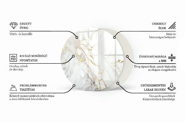 Round glass table top Marble-inspired pattern