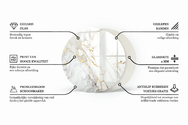 Round glass table top Marble-inspired pattern