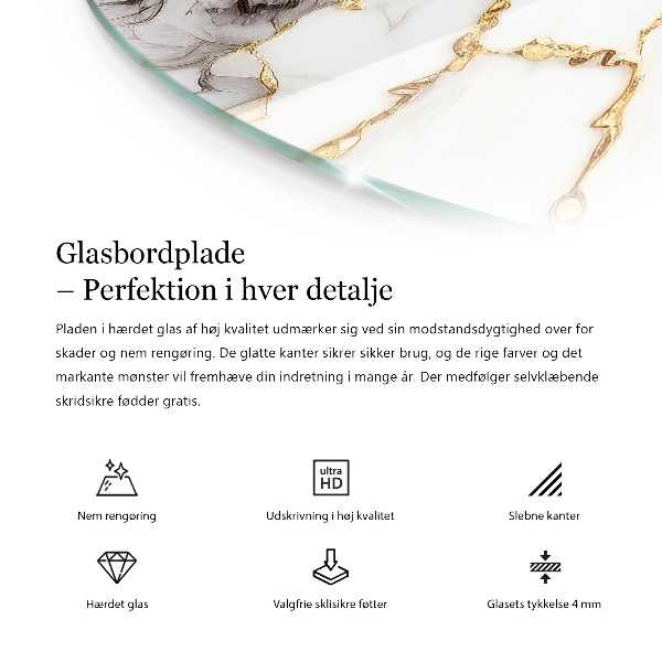 Round glass table top Marble-inspired pattern