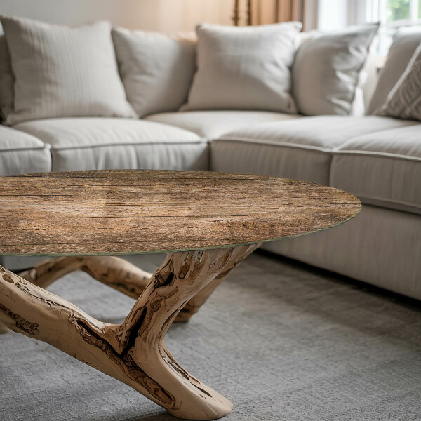 Round glass table top Wood panel pattern