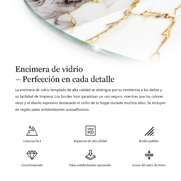 Round glass table top Wood panel pattern