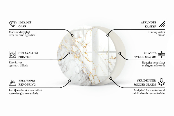 Round glass table top with print Marble texture motif