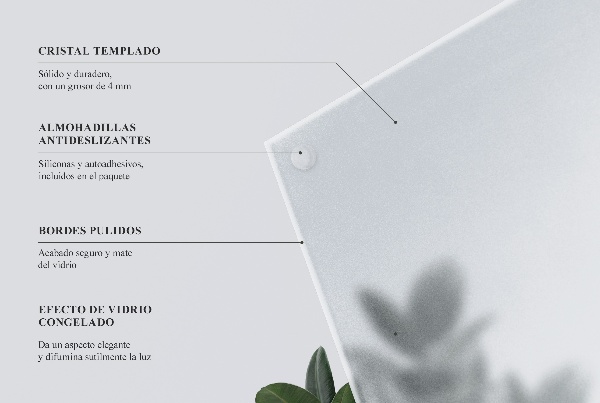 Rectangular glass table with a frosted glass finish