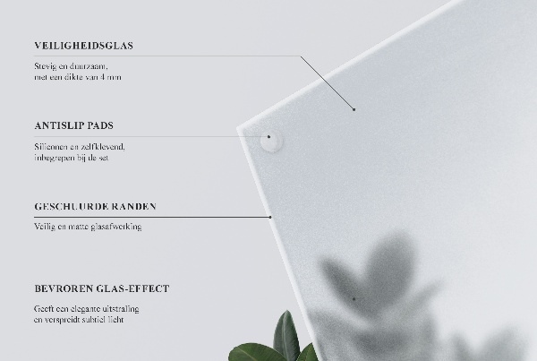 Rectangular glass table with a frosted glass finish