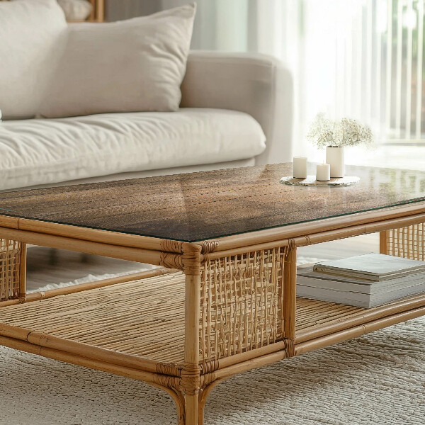 Rectangular glass table top Wood panel pattern