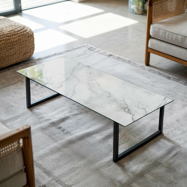 Rectangular glass table top with print Marble texture motif