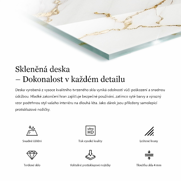 Rectangular glass table top with print Marble texture motif