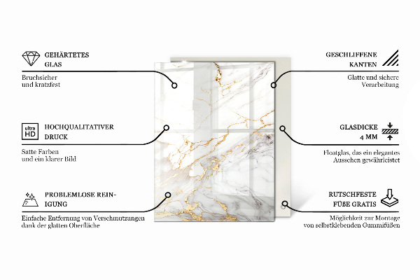 Rectangular glass table top with print Marble texture motif