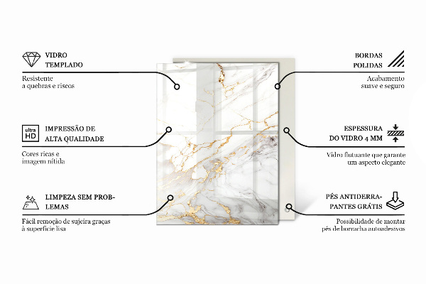 Rectangular glass table top with print Marble texture motif