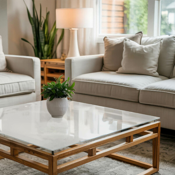 Decorative glass table top with print Smooth white