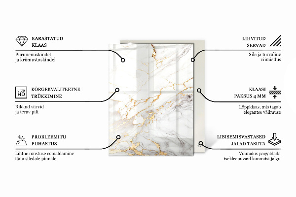 Decorative glass table top with print Smooth white