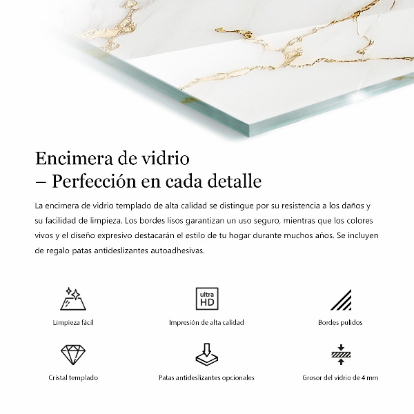 Decorative glass table top with print Smooth white