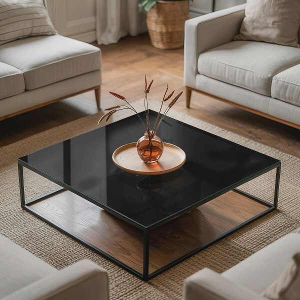 Rectangular glass table top with print Smooth black style