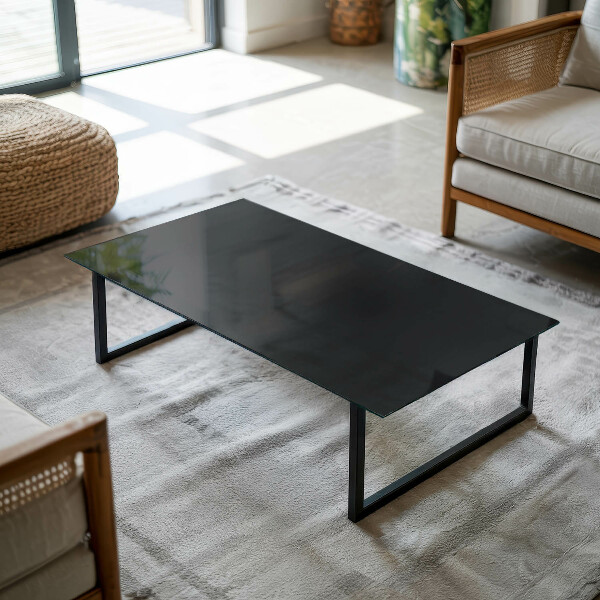 Rectangular glass table top with print Smooth black style