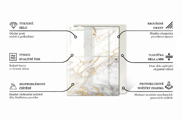 Rectangular glass table top Marble pattern