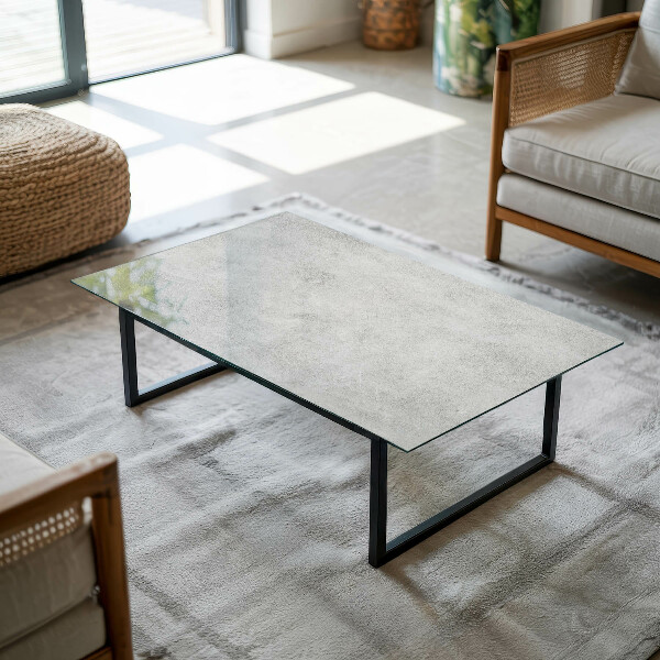 Rectangular glass table top with print Concrete with cracks