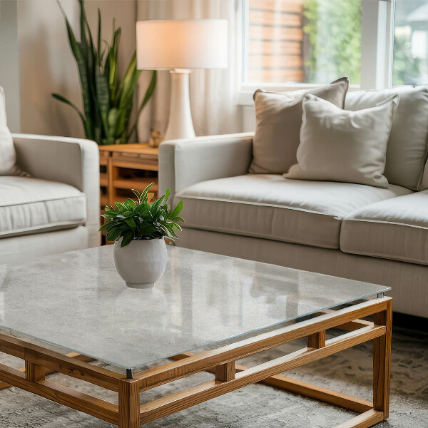 Rectangular glass table top with print Concrete with cracks