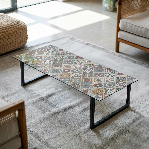 Decorative glass table top with print Mosaic-style ornaments