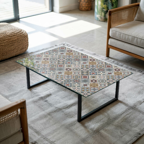 Decorative glass table top with print Mosaic-style ornaments