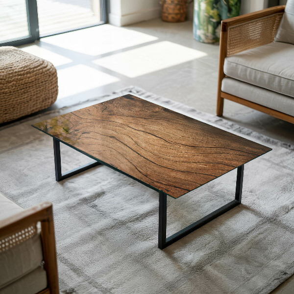 Rectangular glass table top Natural wood texture