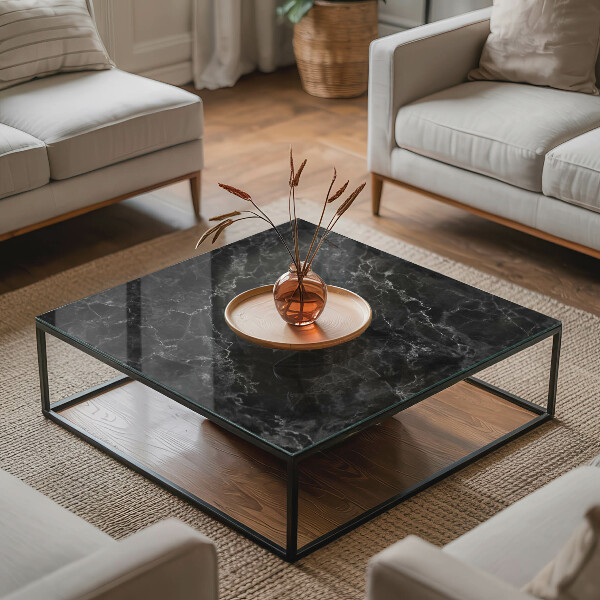 Rectangular glass table top with print Veined marble pattern