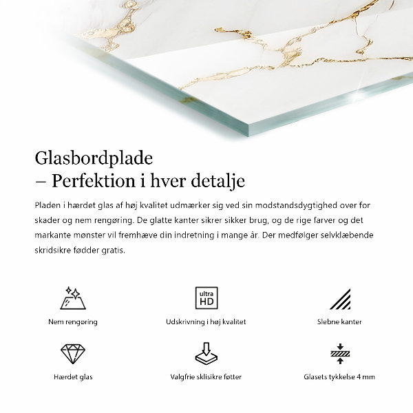 Rectangular glass table top with print Veined marble pattern